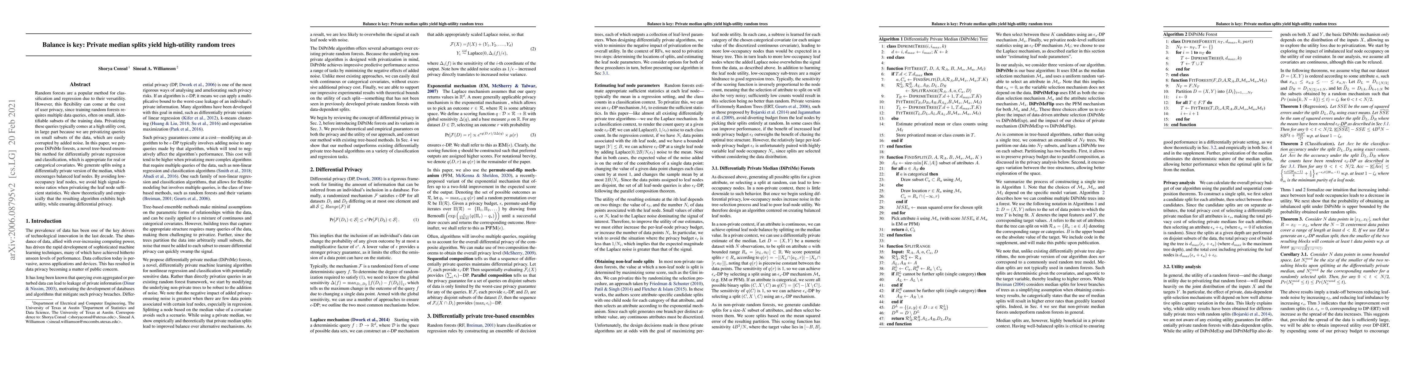 Thumbnail for Balance is key: Private median splits yield high-utility random trees