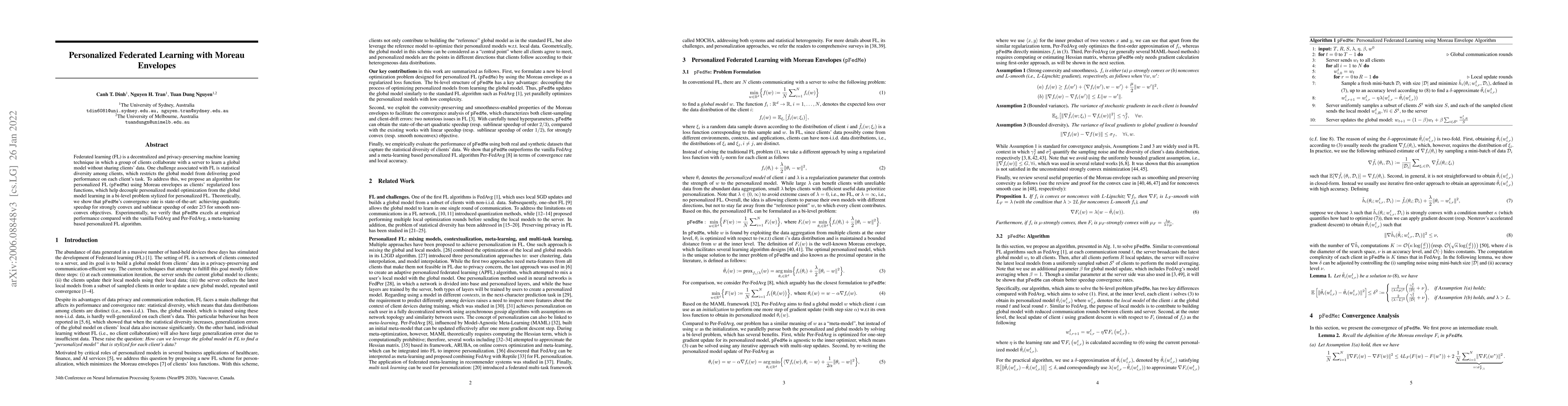 Thumbnail for Personalized Federated Learning with Moreau Envelopes