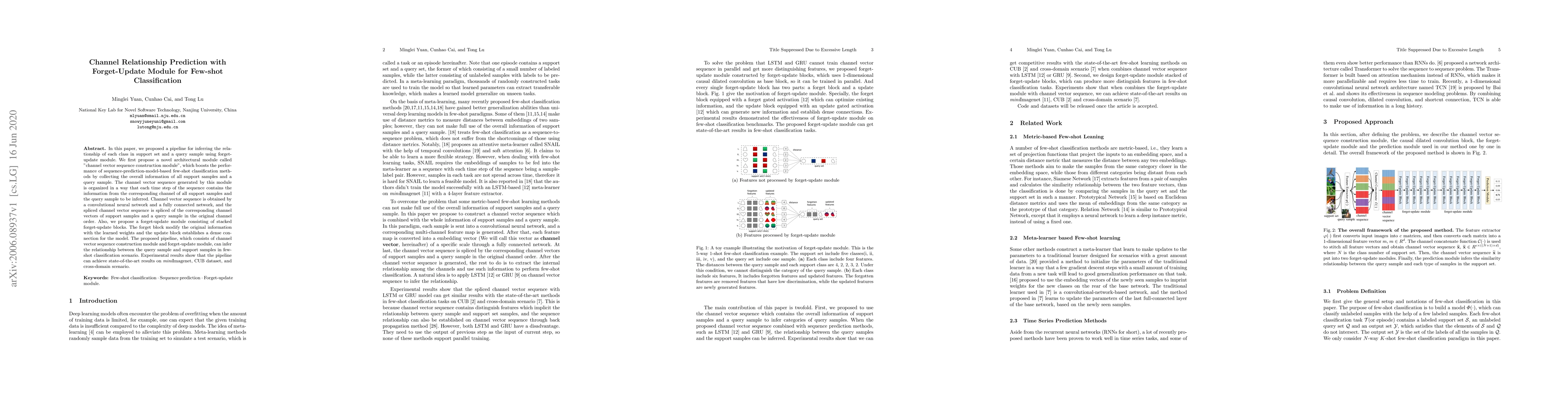 Thumbnail for Channel Relationship Prediction with Forget-Update Module for Few-shot
  Classification