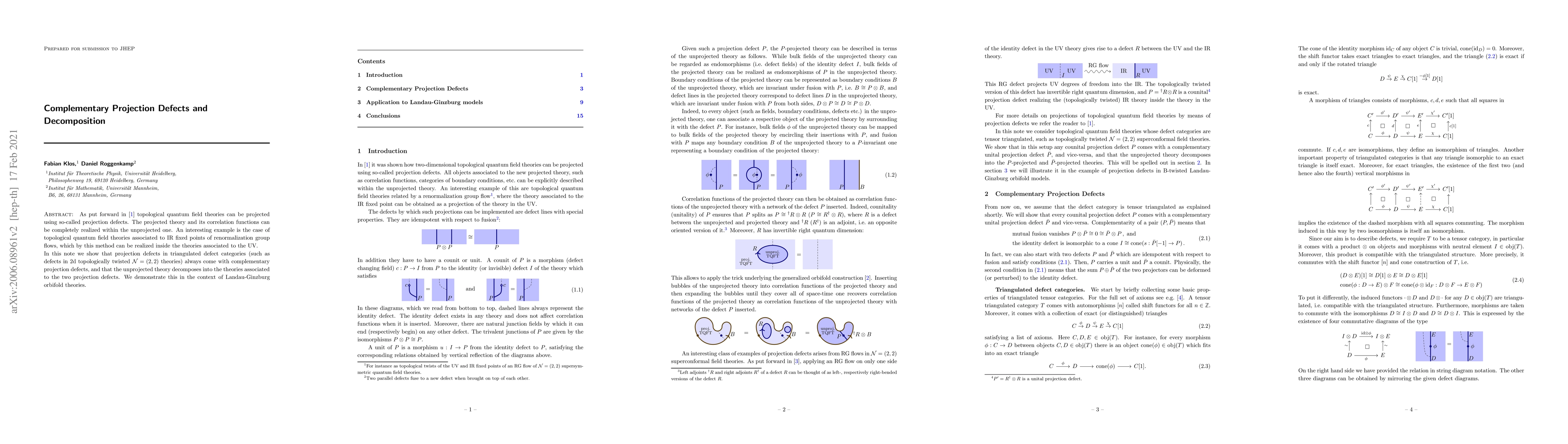 Thumbnail for Complementary Projection Defects and Decompositions