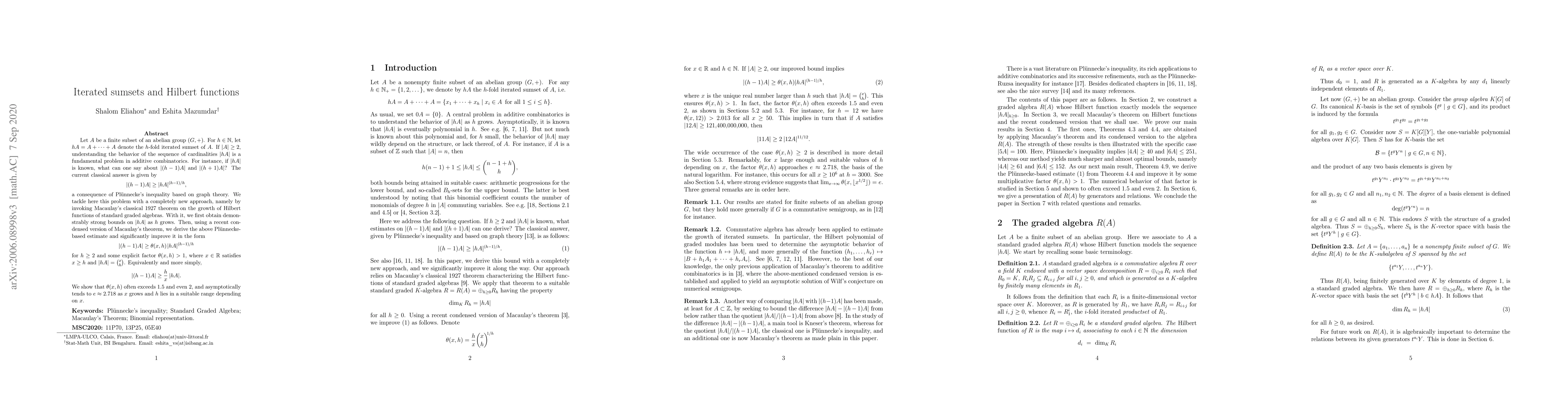 Thumbnail for Iterated sumsets and Hilbert functions