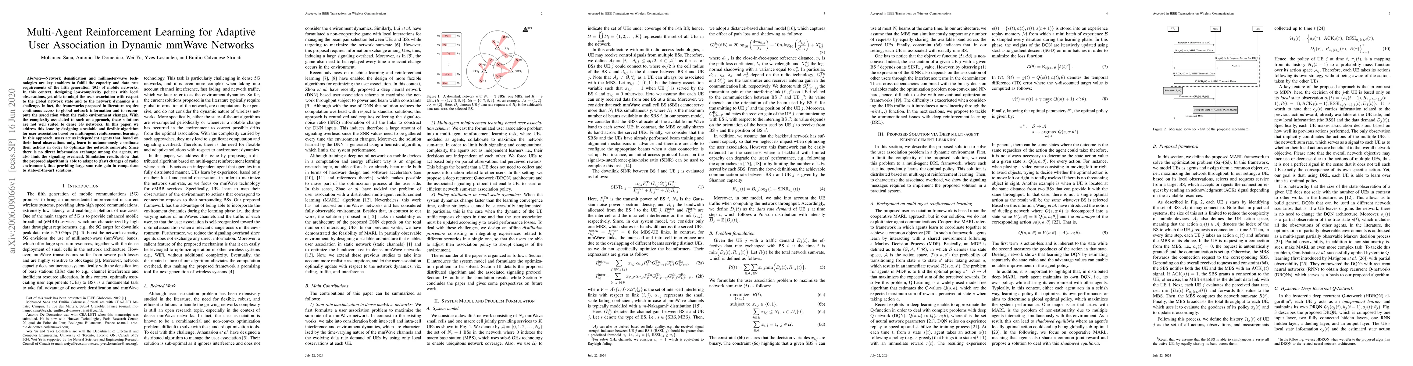 Thumbnail for Multi-Agent Reinforcement Learning for Adaptive User Association in
  Dynamic mmWave Networks