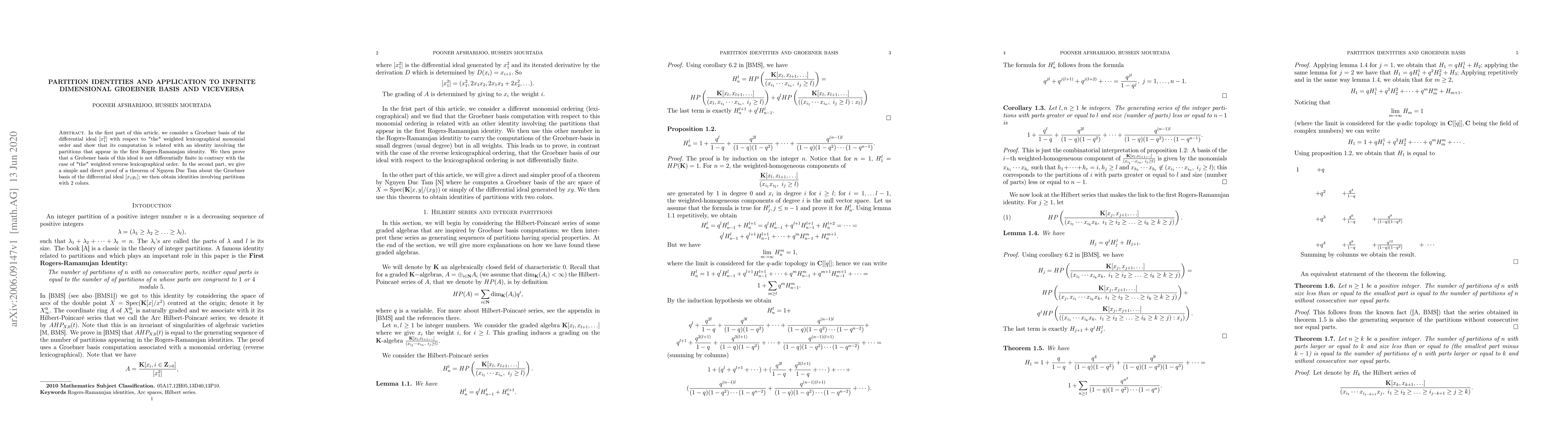Thumbnail for Partition identities and application to infinite dimensional Groebner
  basis and viceversa