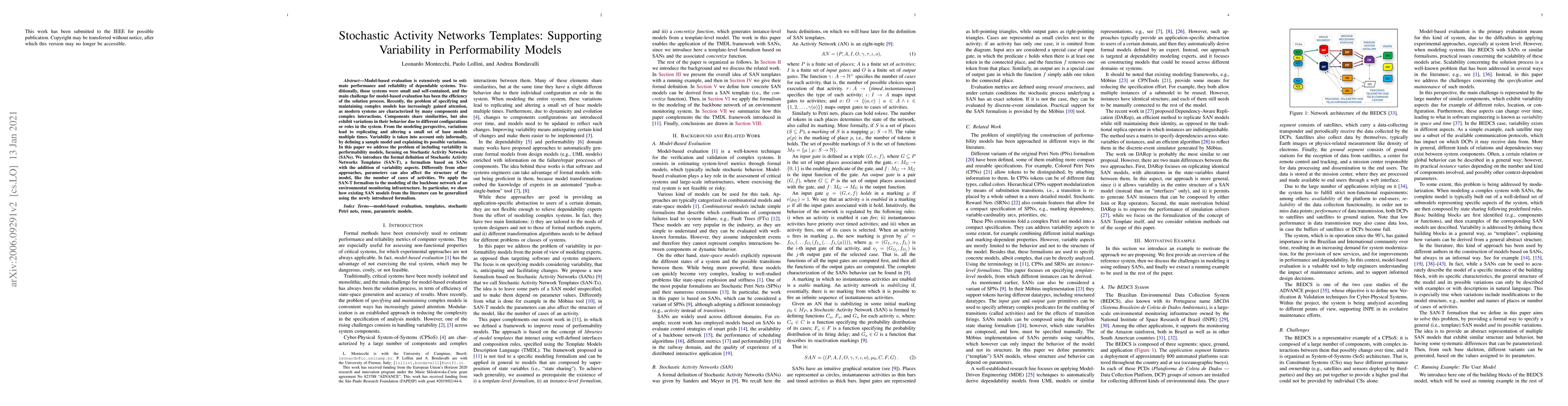 Thumbnail for Stochastic Activity Networks Templates: Supporting Variability in
  Performability Models
