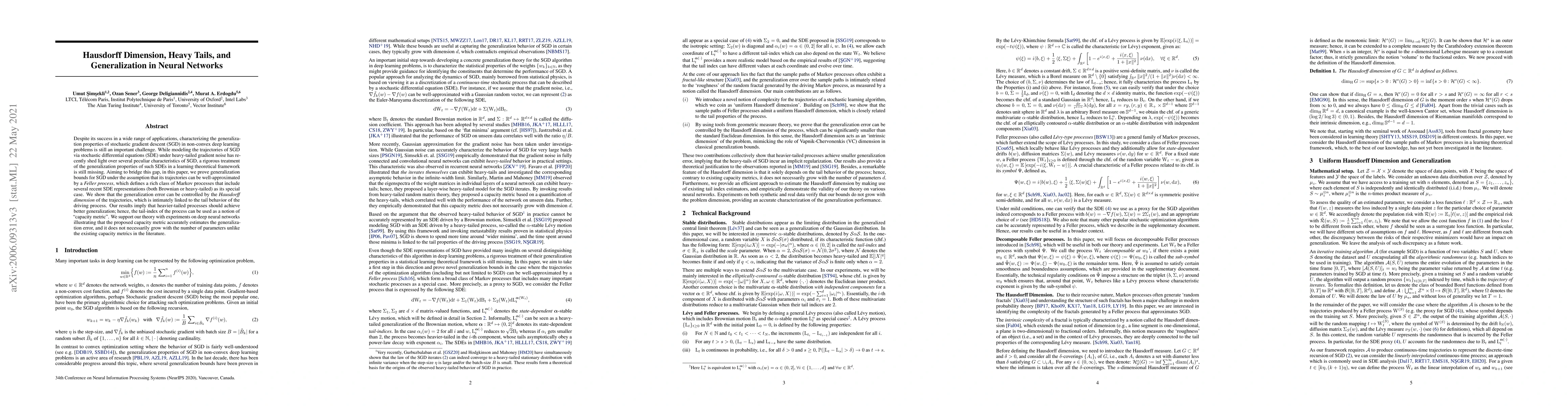 Thumbnail for Hausdorff Dimension, Heavy Tails, and Generalization in Neural Networks