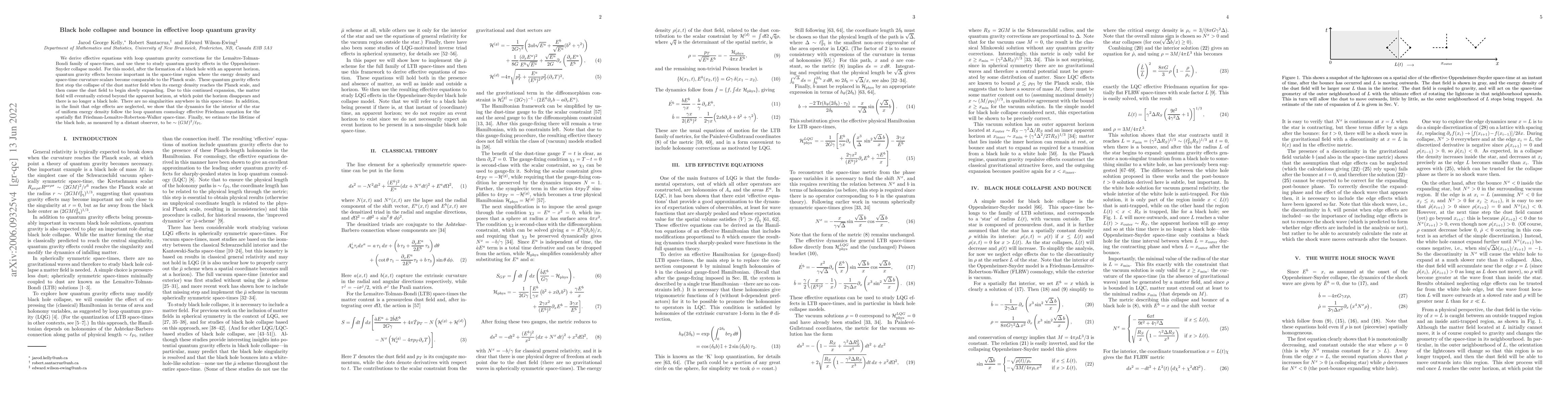 Thumbnail for Black hole collapse and bounce in effective loop quantum gravity