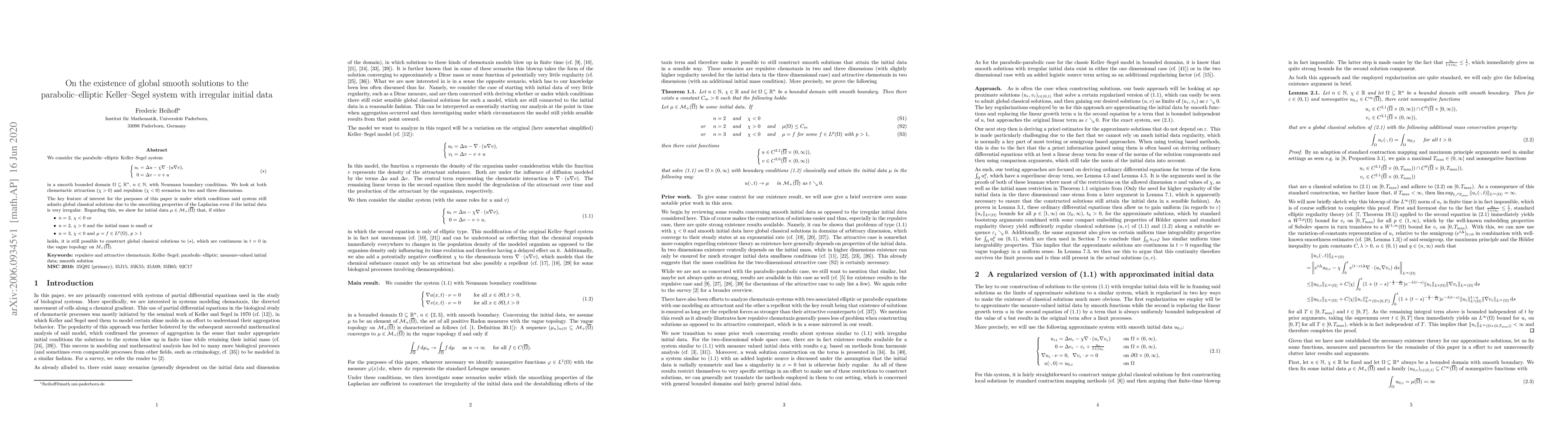 Thumbnail for On the existence of global smooth solutions to the parabolic-elliptic
  Keller-Segel system with irregular initial data