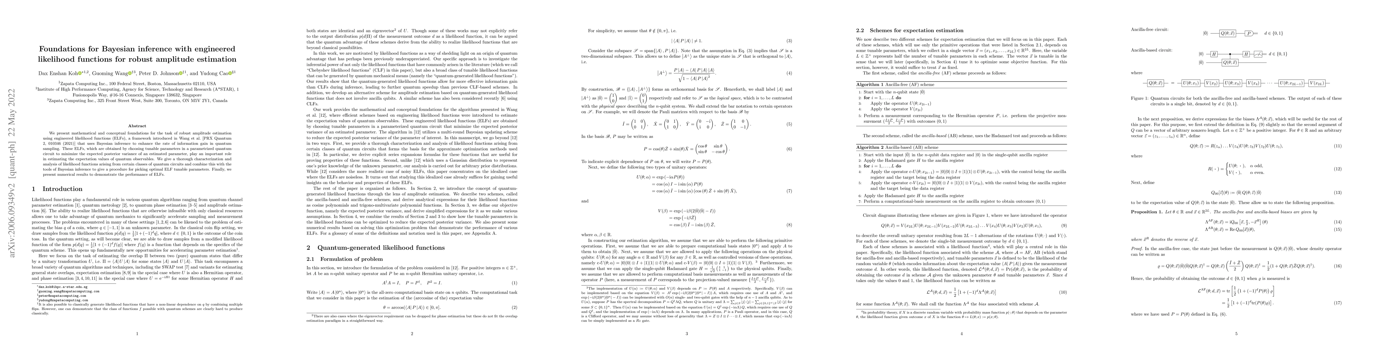 Thumbnail for Foundations for Bayesian inference with engineered likelihood functions
  for robust amplitude estimation
