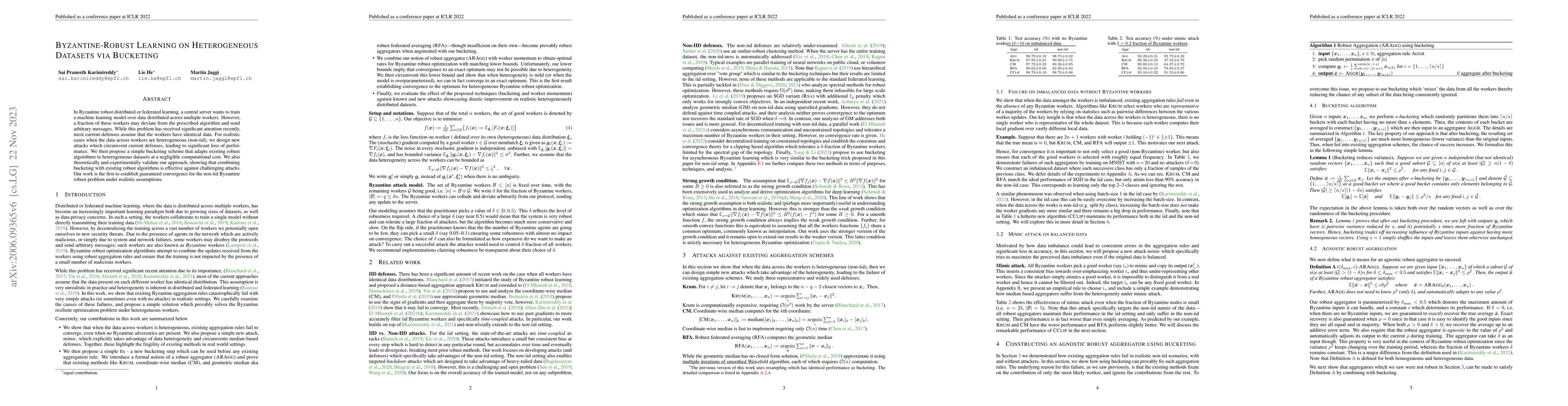 Thumbnail for Byzantine-Robust Learning on Heterogeneous Datasets via Bucketing