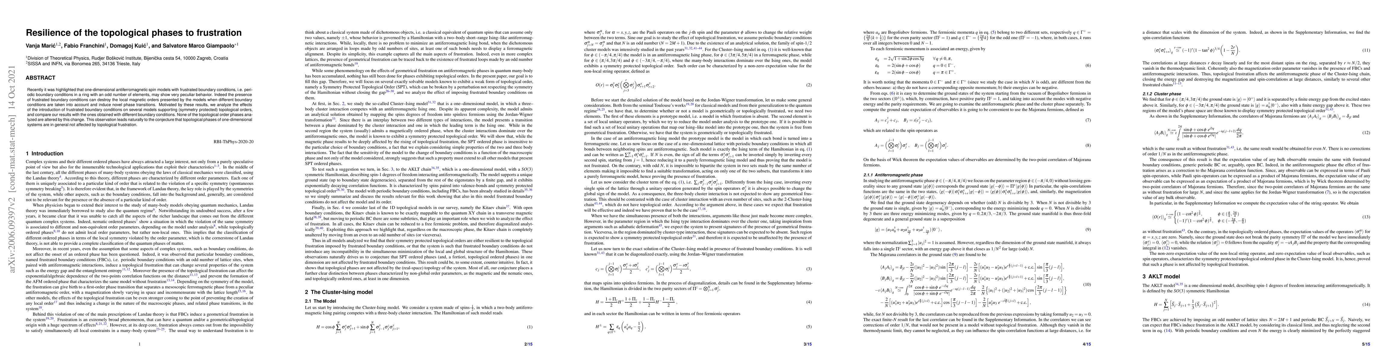 Thumbnail for Resilience of the topological phases to frustration