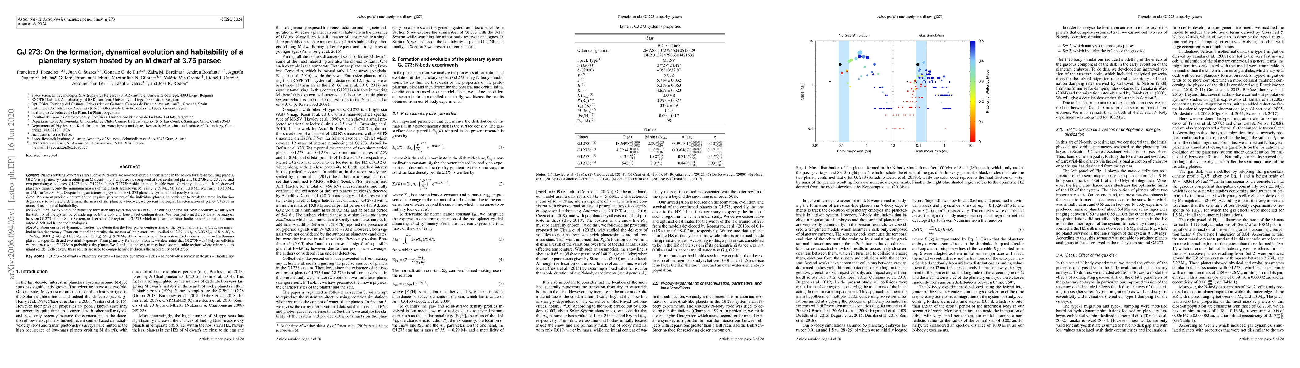 Thumbnail for GJ 273: On the formation, dynamical evolution and habitability of a
  planetary system hosted by an M dwarf at 3.75 parsec