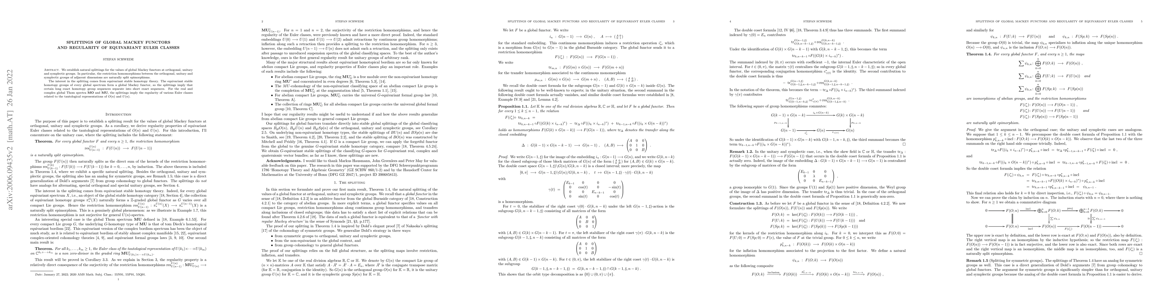 Thumbnail for Splittings of global Mackey functors and regularity of equivariant Euler
  classes