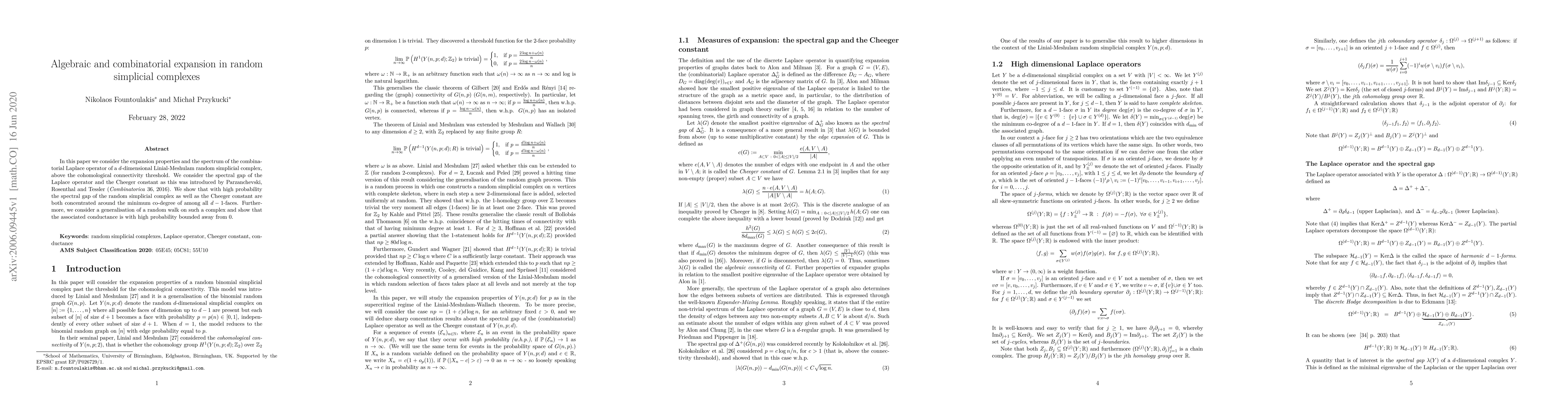 Thumbnail for Algebraic and combinatorial expansion in random simplicial complexes