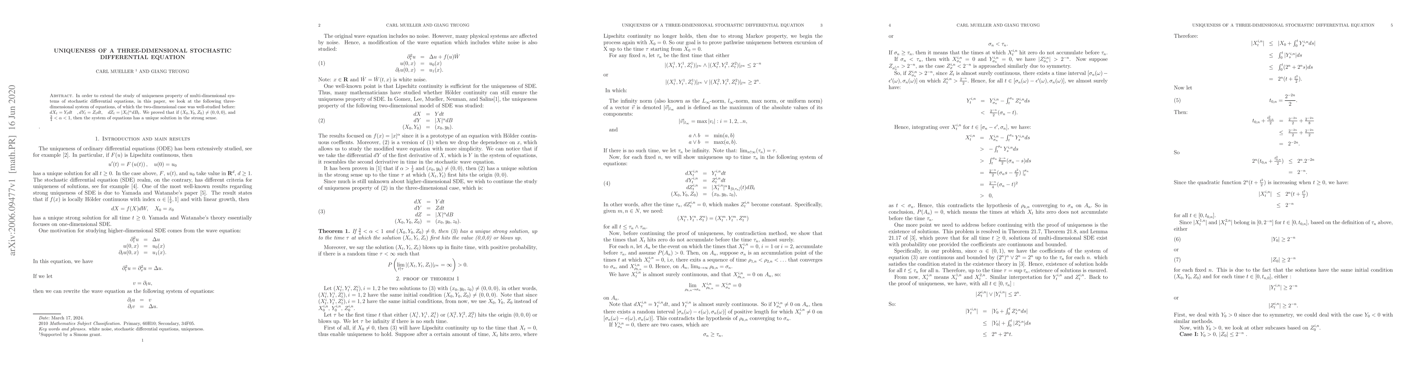 Thumbnail for Uniqueness of a three-dimensional stochastic differential equation