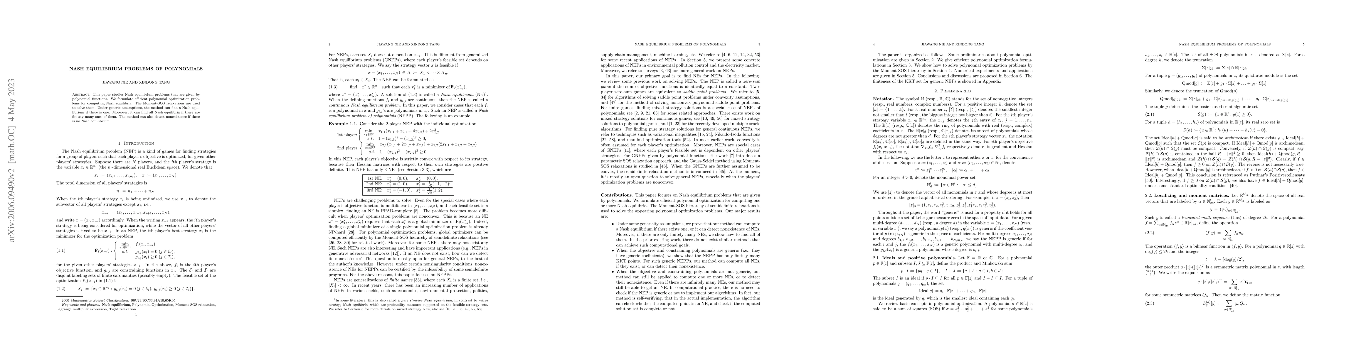 Thumbnail for Nash Equilibrium Problems of Polynomials