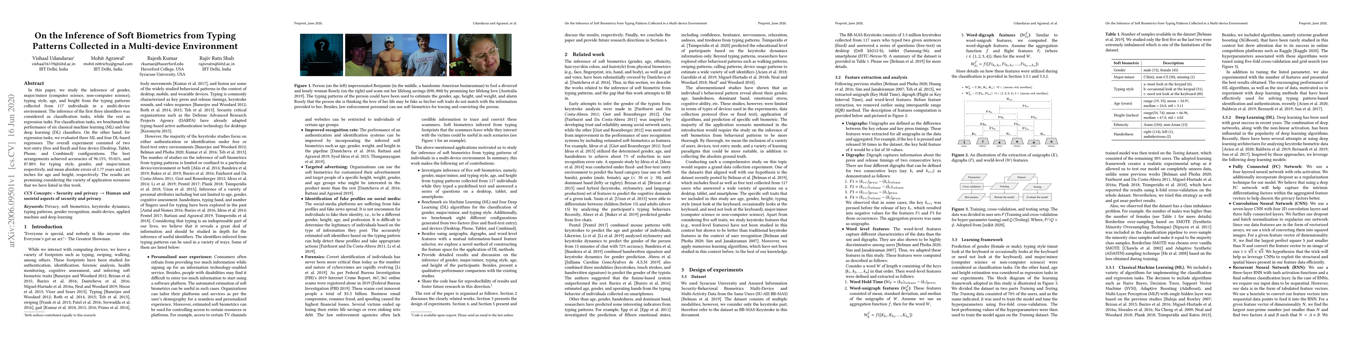 Thumbnail for On the Inference of Soft Biometrics from Typing Patterns Collected in a
  Multi-device Environment