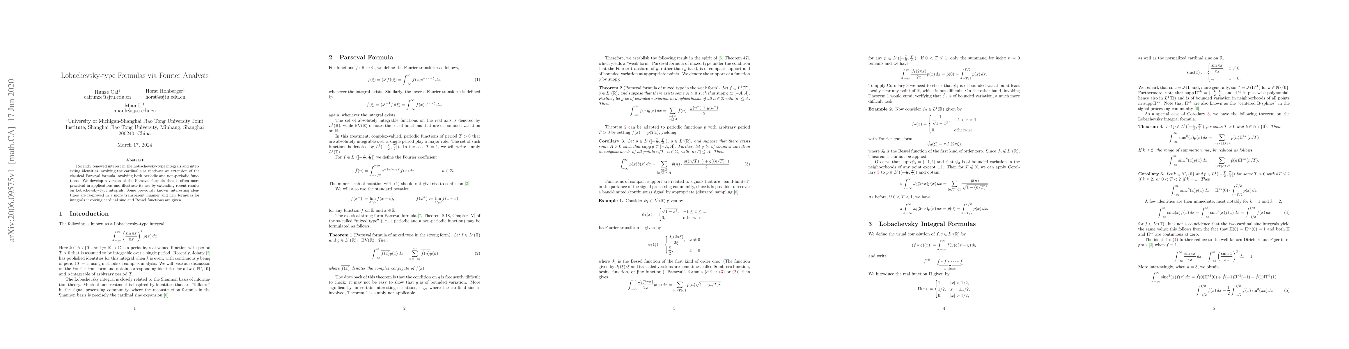 Thumbnail for Lobachevsky-type Formulas via Fourier Analysis