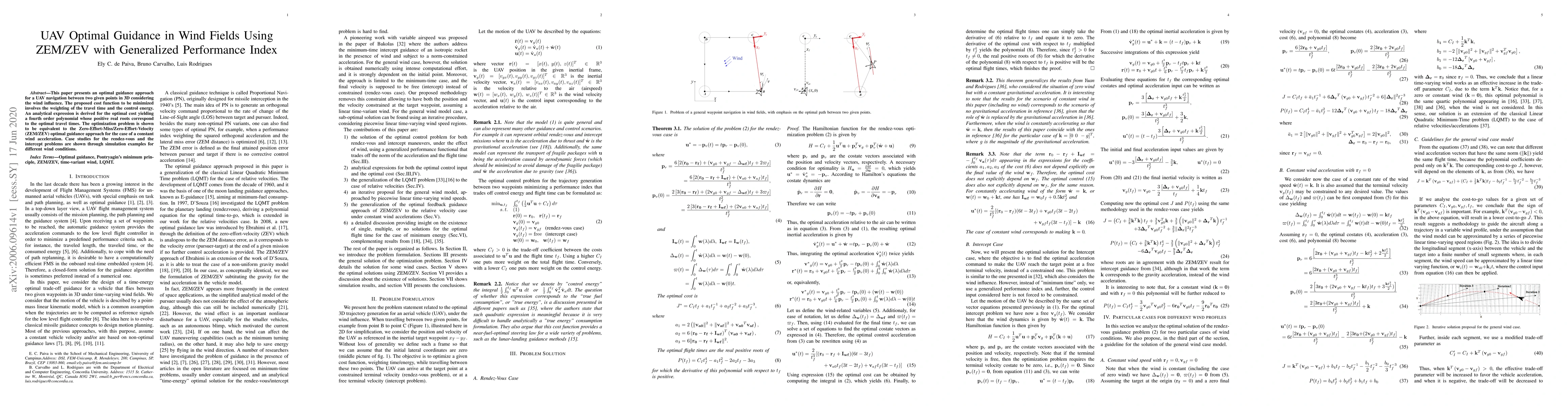 Thumbnail for UAV Optimal Guidance in Wind Fields Using ZEM/ZEV with Generalized
  Performance Index