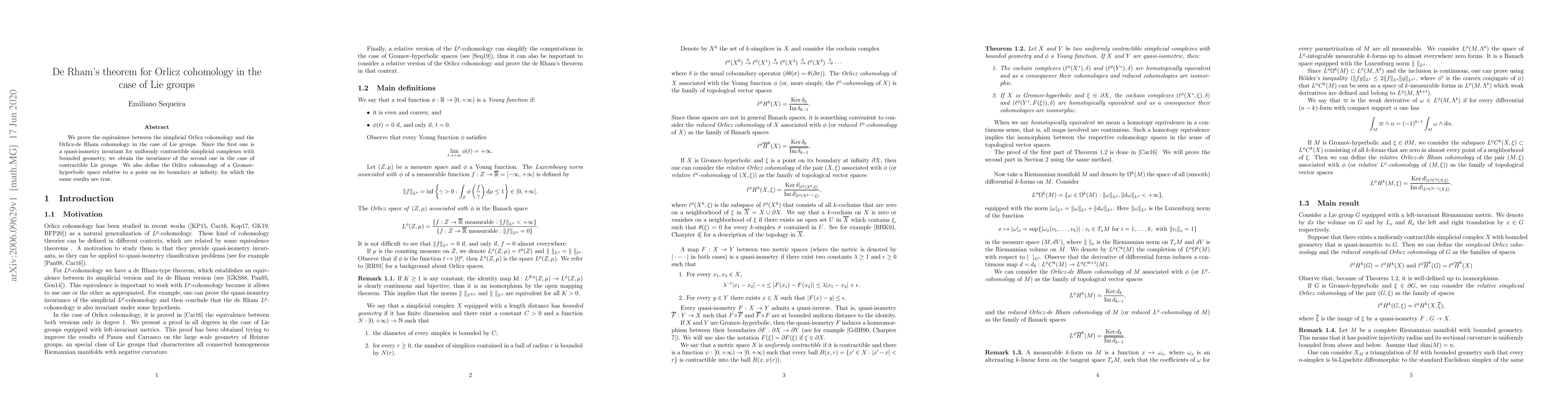 Thumbnail for De Rham's theorem for Orlicz cohomology in the case of Lie groups