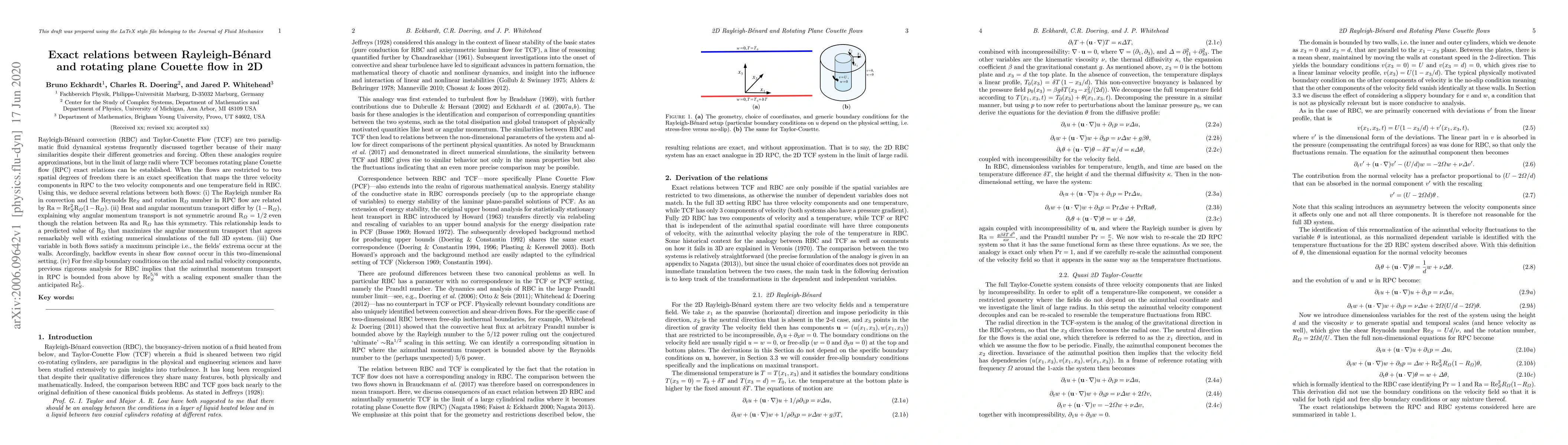 Thumbnail for Exact relations between Rayleigh-B\'enard and rotating plane Couette
  flow in 2D