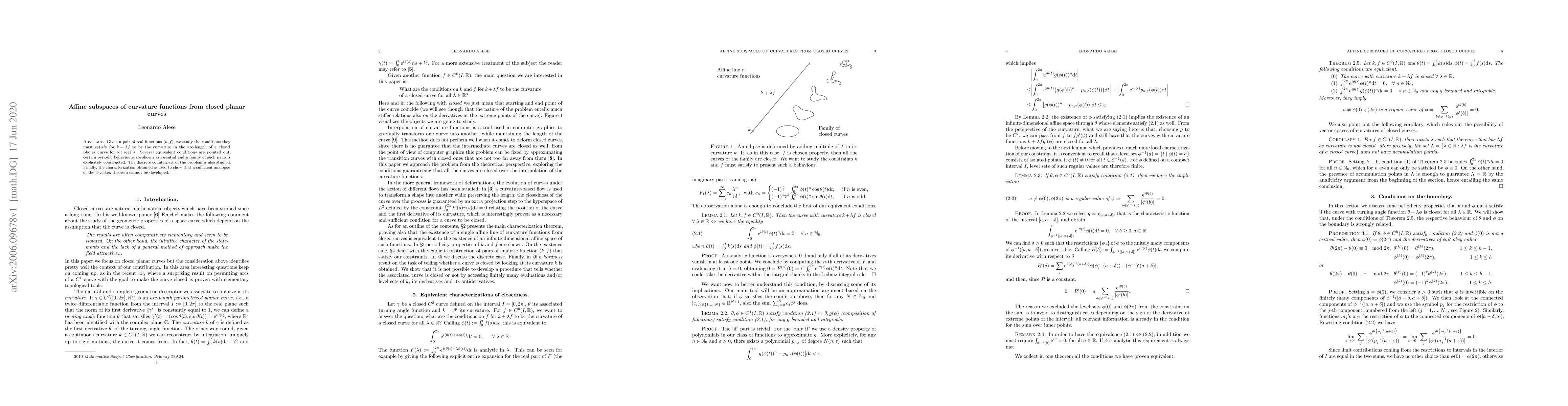 Thumbnail for Affine subspaces of curvature functions from closed planar curves