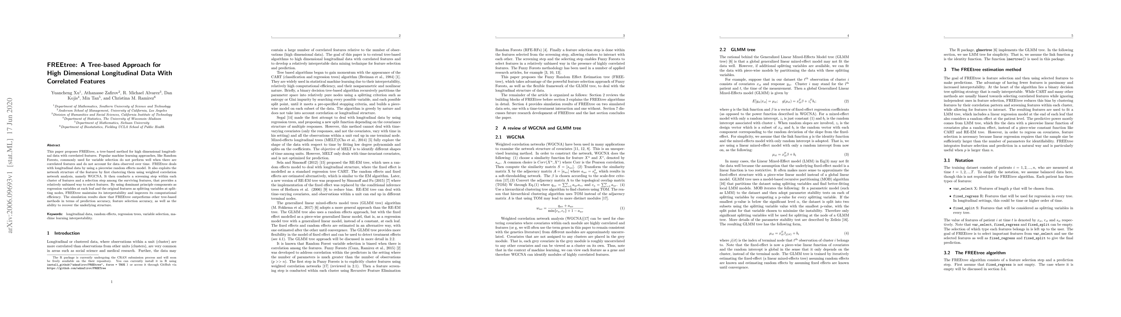 Thumbnail for FREEtree: A Tree-based Approach for High Dimensional Longitudinal Data
  With Correlated Features