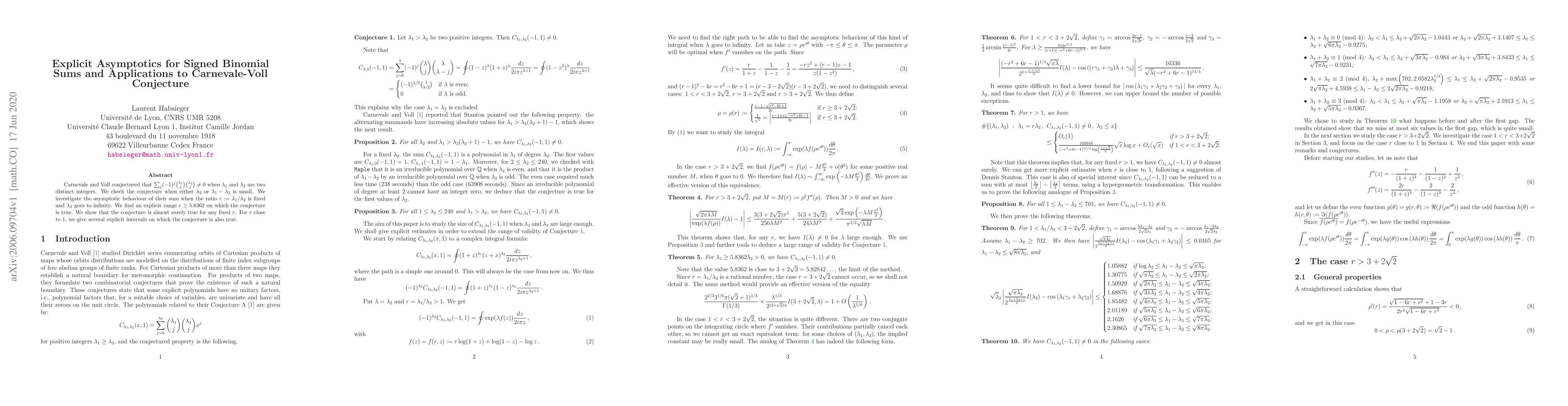 Thumbnail for Explicit Asymptotics for Signed Binomial Sums and Applications to
  Carnevale-Voll Conjecture