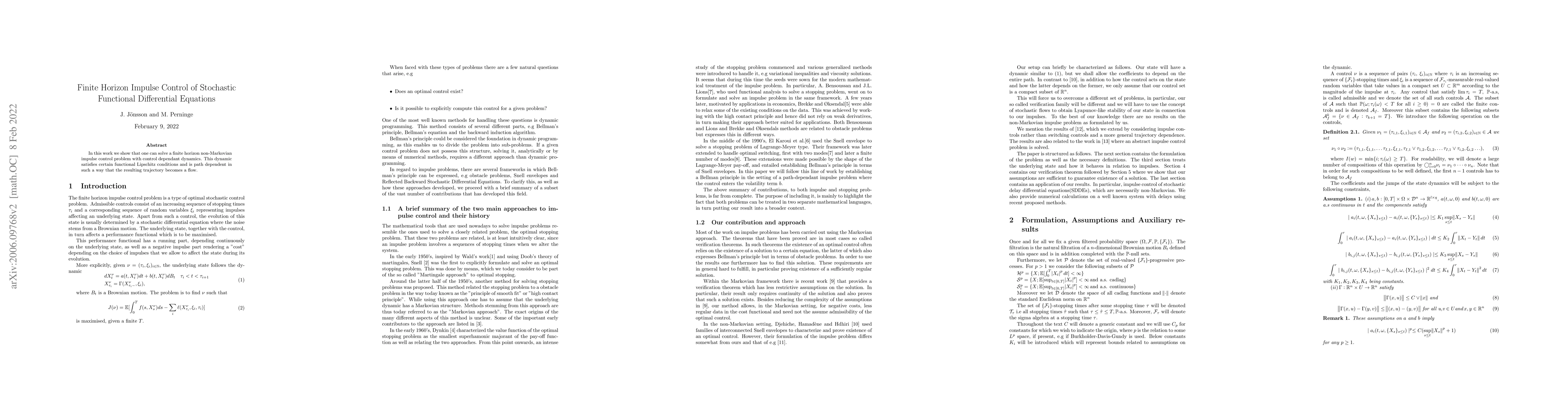 Thumbnail for Finite Horizon Impulse control of Stochastic Functional Differential
  Equations