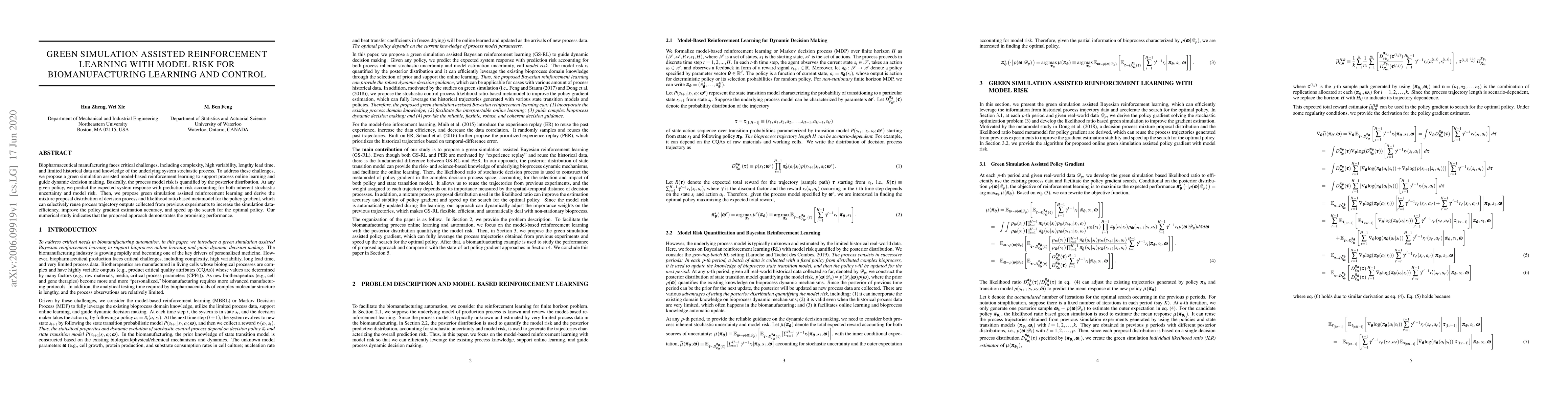 Thumbnail for Green Simulation Assisted Reinforcement Learning with Model Risk for
  Biomanufacturing Learning and Control
