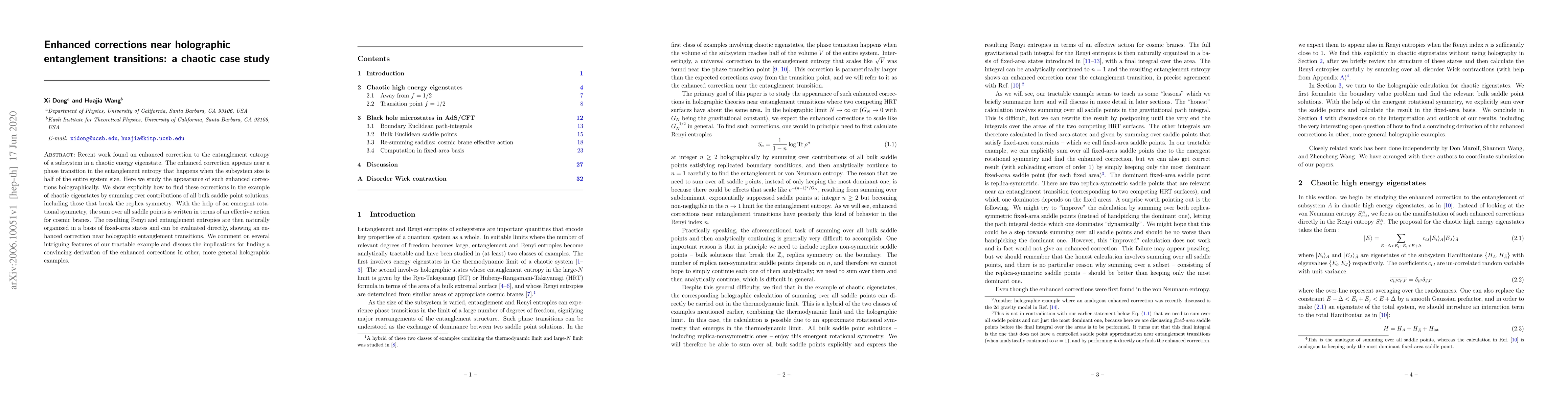 Thumbnail for Enhanced corrections near holographic entanglement transitions: a
  chaotic case study