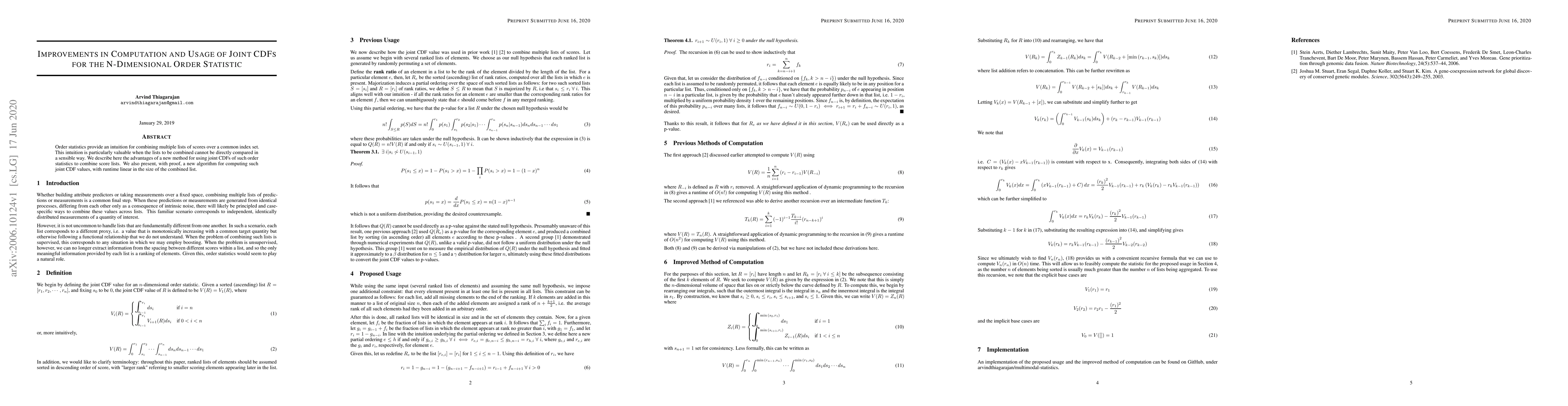 Thumbnail for Improvements in Computation and Usage of Joint CDFs for the
  N-Dimensional Order Statistic