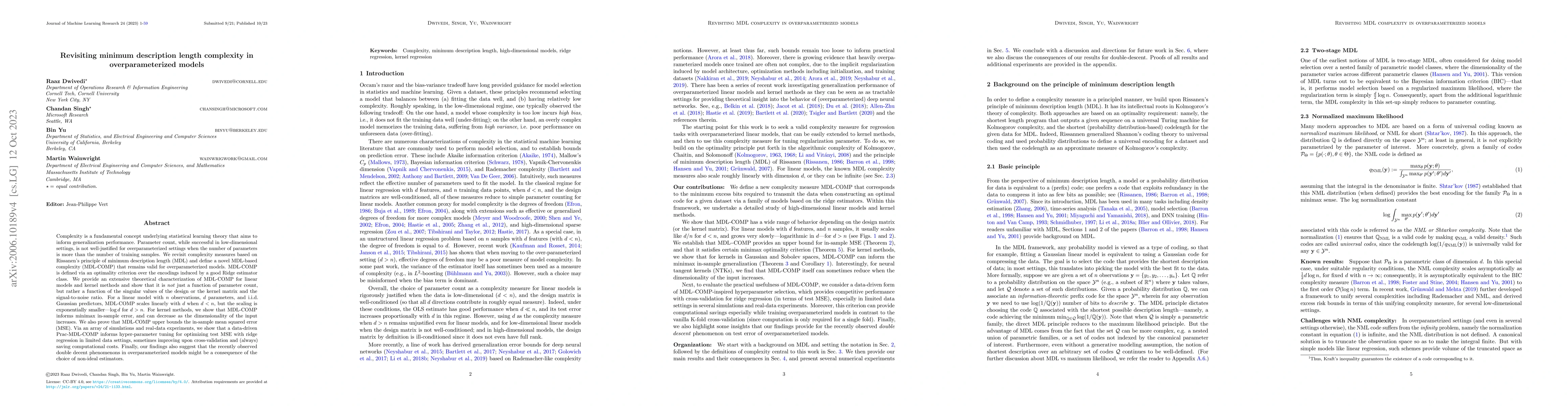 Thumbnail for Revisiting minimum description length complexity in overparameterized
  models
