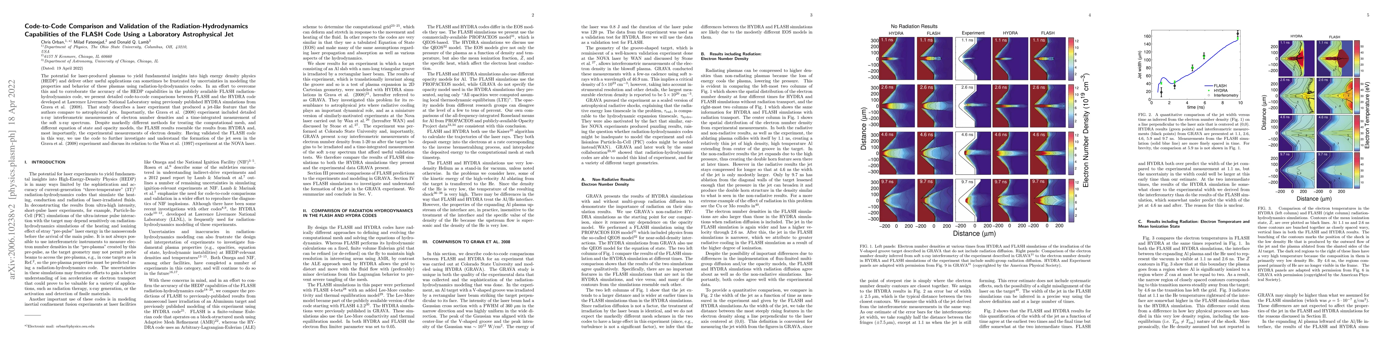 Thumbnail for Code-to-Code Comparison and Validation of the Radiation-Hydrodynamics
  Capabilities of the FLASH Code Using a Laboratory Astrophysical Jet