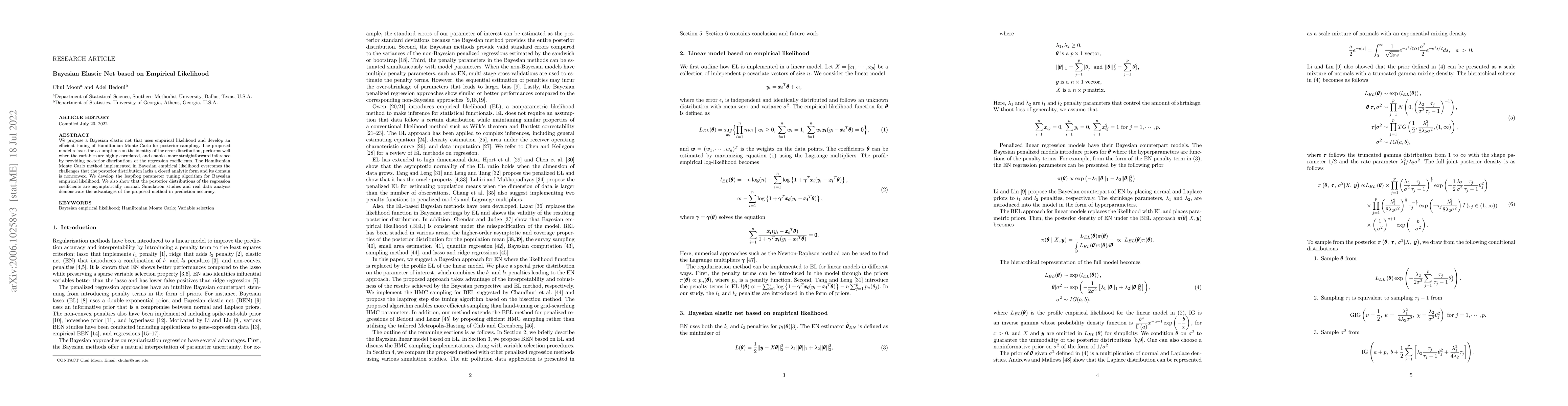 Thumbnail for Bayesian Elastic Net based on Empirical Likelihood