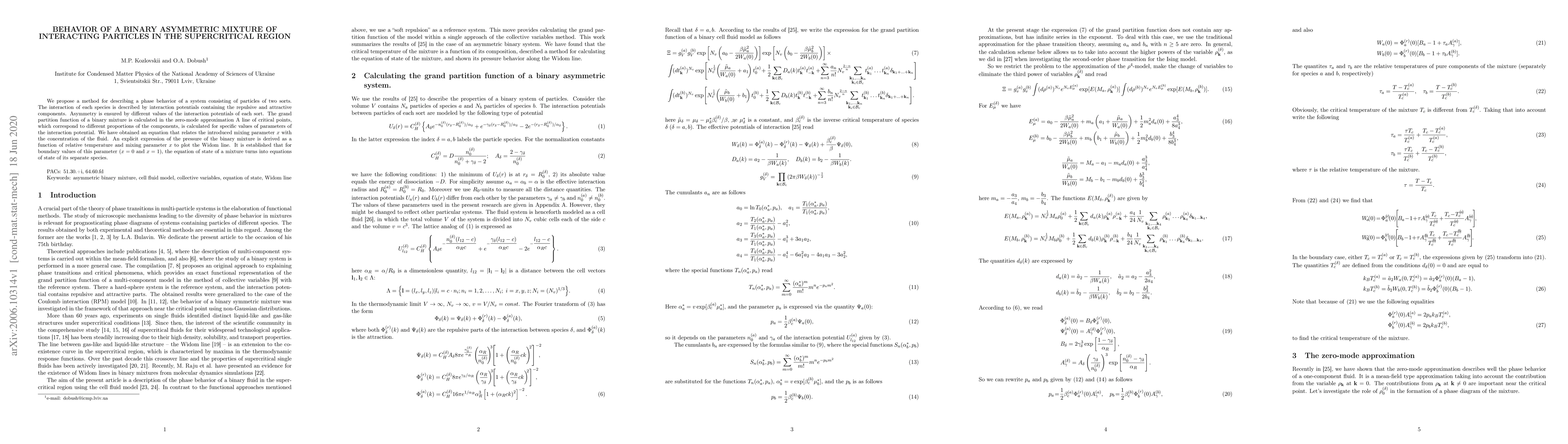 Thumbnail for Behavior of a binary asymmetric mixture of interacting particles in the
  supercritical region
