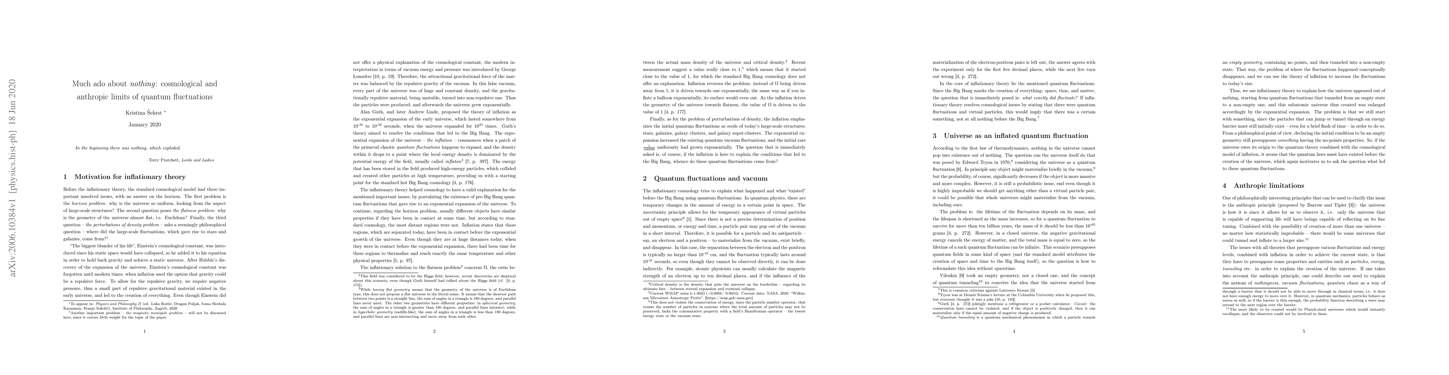 Thumbnail for Much ado about nothing: cosmological and anthropic limits of quantum
  fluctuations