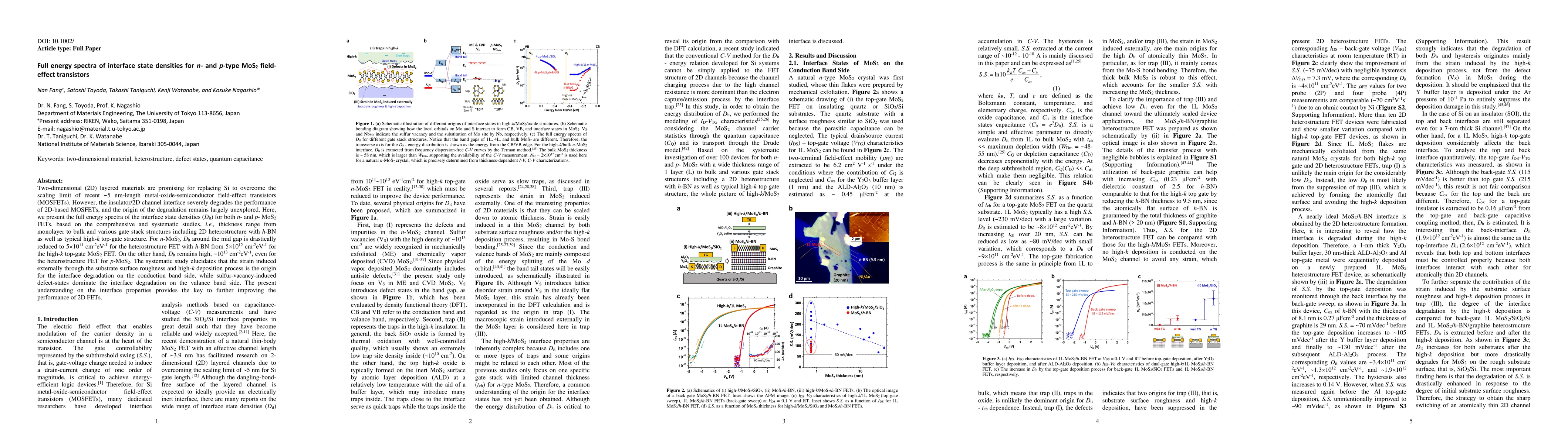 Thumbnail for Full energy spectra of interface state densities for n- and p-type MoS2
  field-effect transistors
