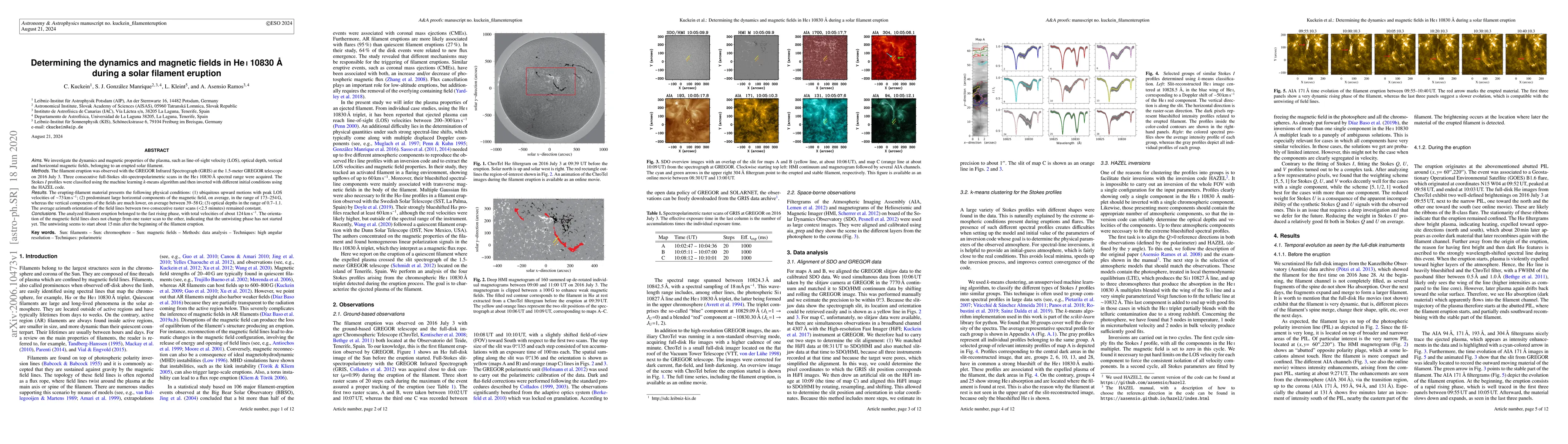 Thumbnail for Determining the dynamics and magnetic fields in He I 10830 \r{A} during
  a solar filament eruption