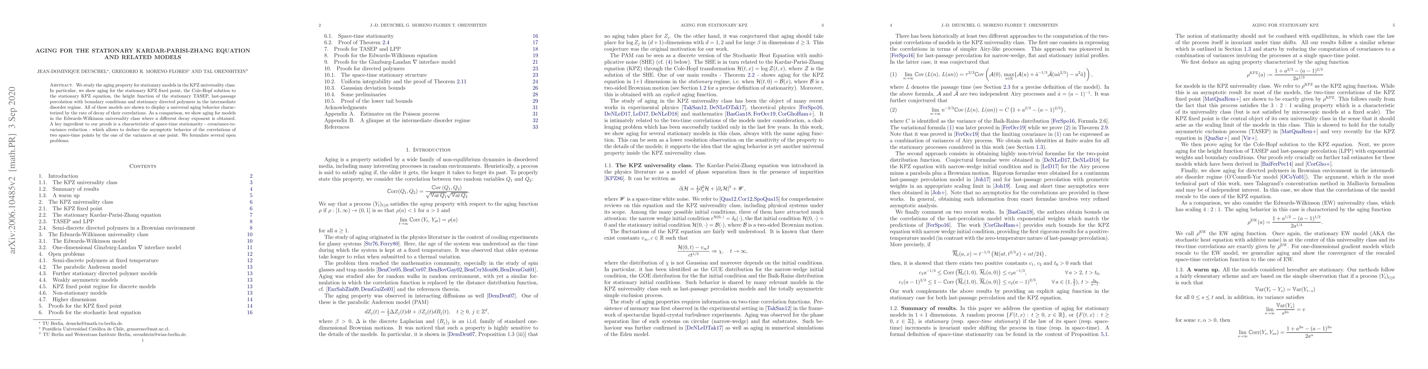 Thumbnail for Aging for the stationary Kardar-Parisi-Zhang equation and related models