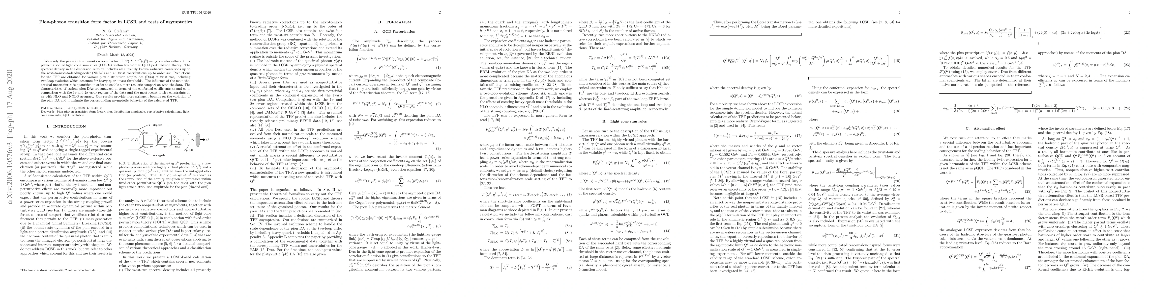 Thumbnail for Pion-photon transition form factor in LCSR and tests of asymptotics