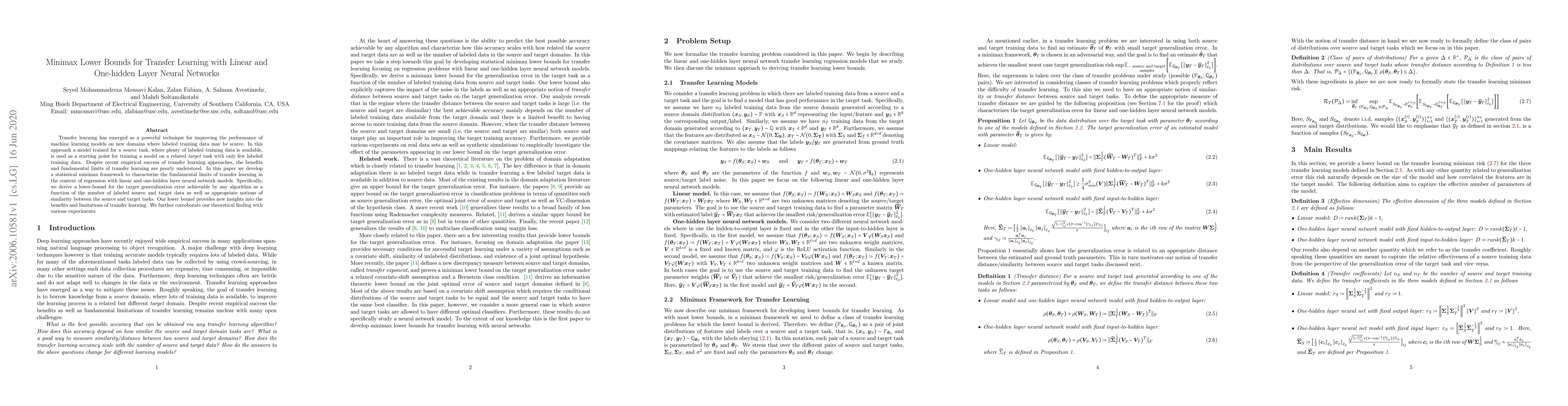 Thumbnail for Minimax Lower Bounds for Transfer Learning with Linear and One-hidden
  Layer Neural Networks