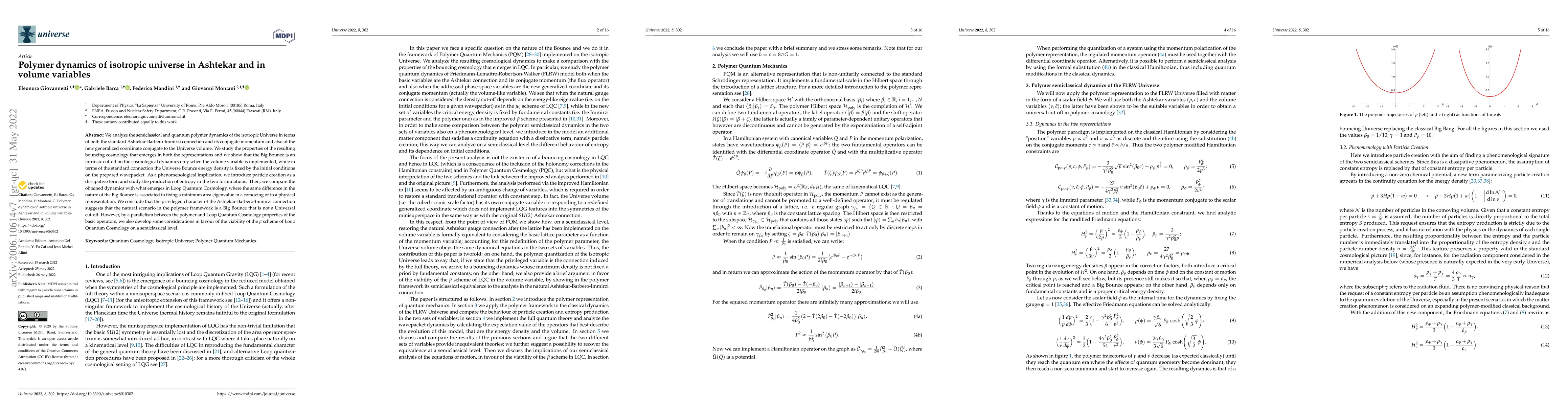 Thumbnail for Polymer dynamics of isotropic universe in Ashtekar and in volume
  variables