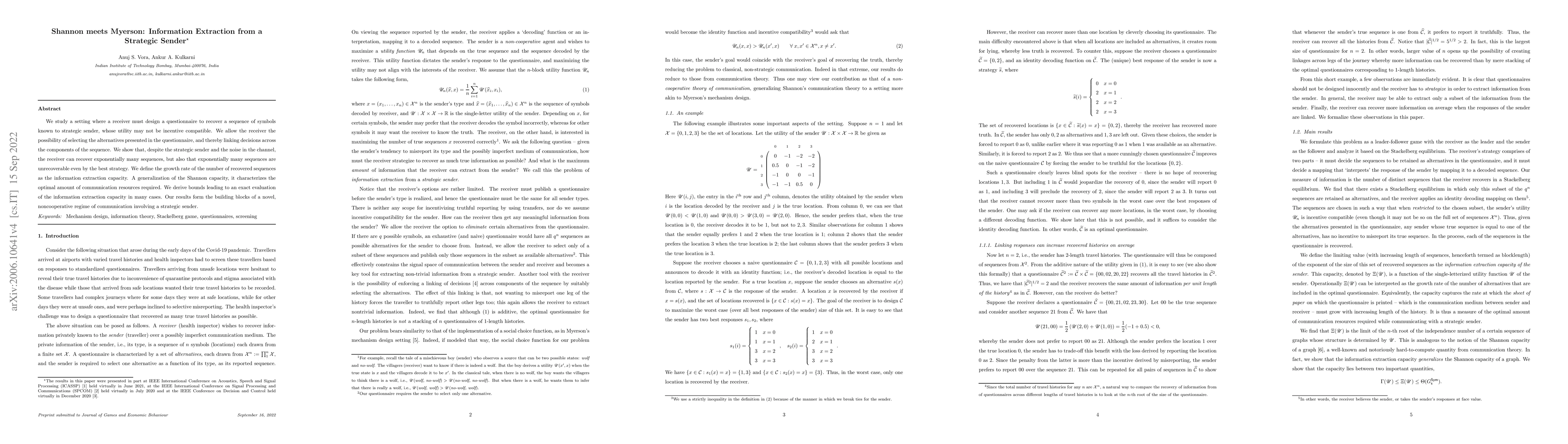 Thumbnail for Shannon meets Myerson: Information Extraction from a Strategic Sender