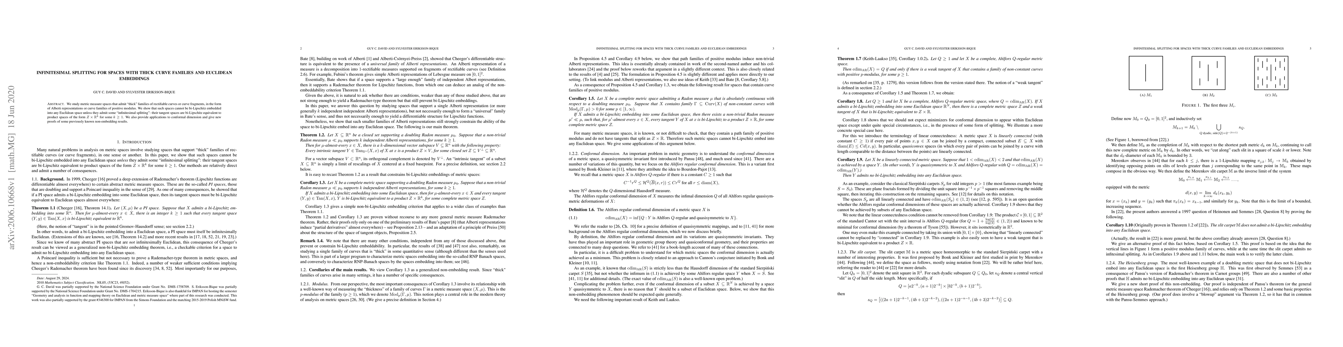 Thumbnail for Infinitesimal splitting for spaces with thick curve families and
  Euclidean embeddings