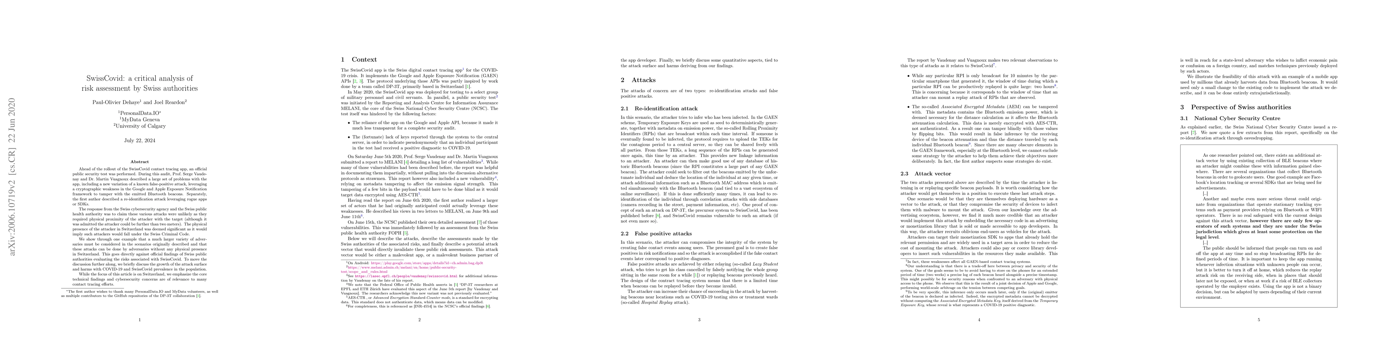 Thumbnail for SwissCovid: a critical analysis of risk assessment by Swiss authorities