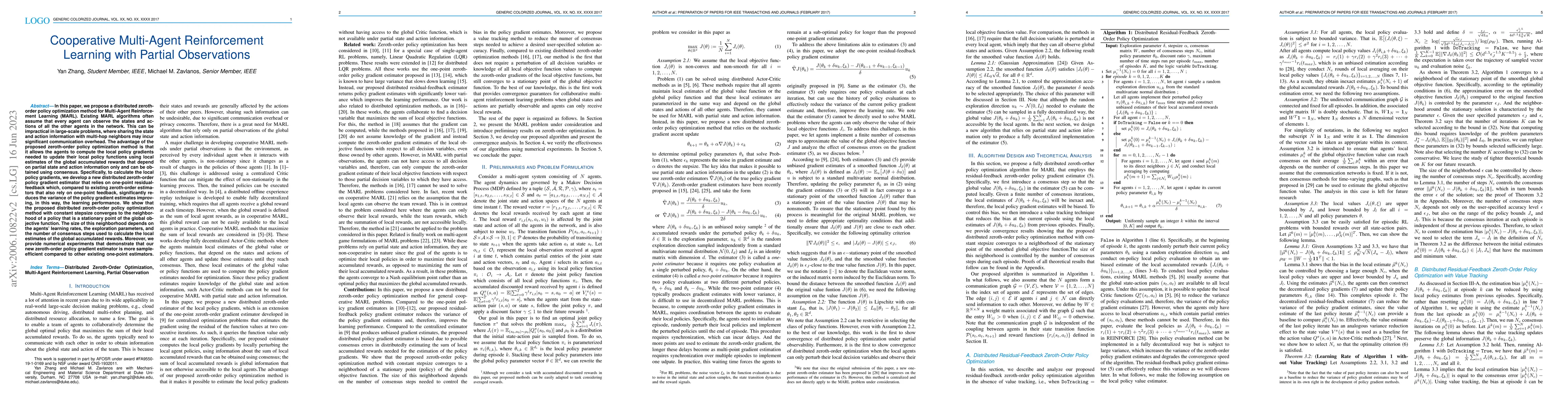 Thumbnail for Cooperative Multi-Agent Reinforcement Learning with Partial Observations