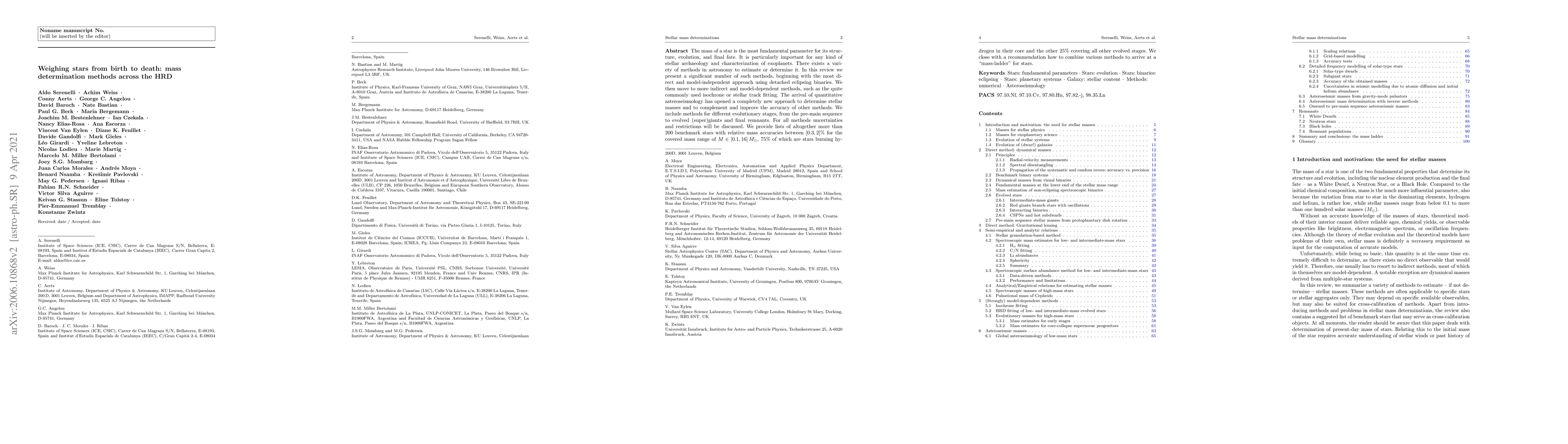 Thumbnail for Weighing stars from birth to death: mass determination methods across
  the HRD