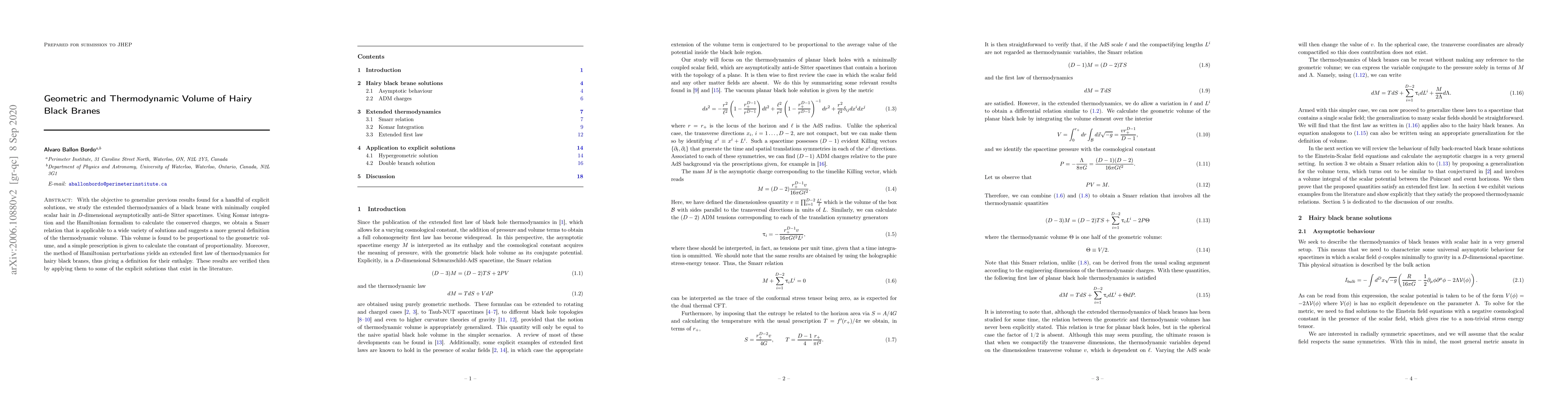 Thumbnail for Geometric and Thermodynamic Volume of Hairy Black Branes