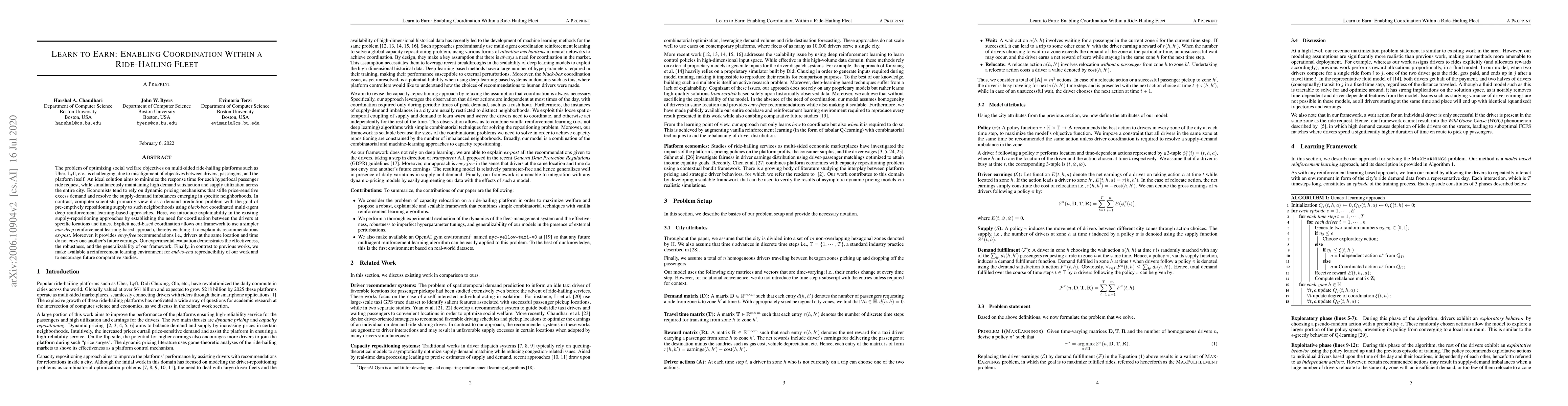 Thumbnail for Learn to Earn: Enabling Coordination within a Ride Hailing Fleet