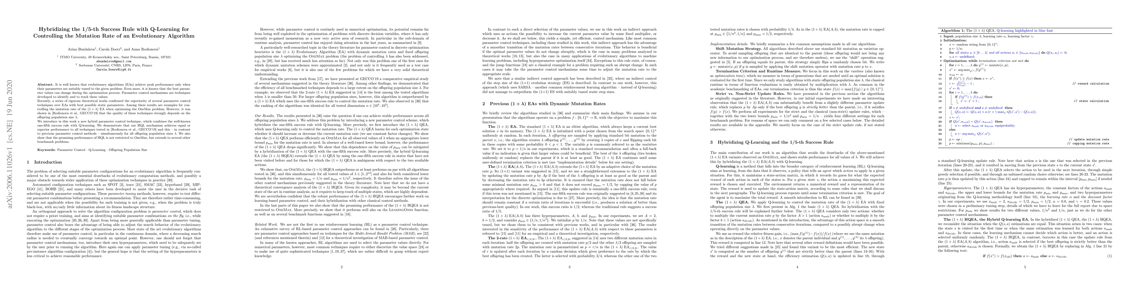 Thumbnail for Hybridizing the 1/5-th Success Rule with Q-Learning for Controlling the
  Mutation Rate of an Evolutionary Algorithm
